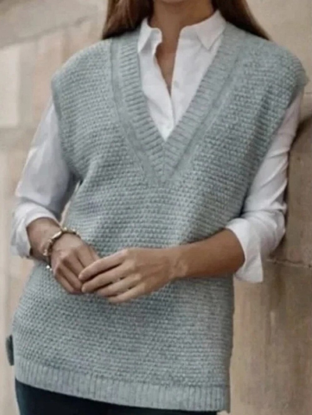 J. Jill Pale Blue Oversized Sleeveless V-Neck Knit Sweater Vest Size Medium